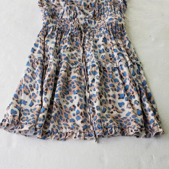 Strapless sun dress with a blue and tan animal print  Size Small - Picture 5 of 8